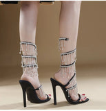 Runway style Bling Crystal Tassels Snake Coiled Women Sandals Stiletto High heels Summer Party Prom Shoes MartLion   