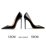 Pointed Shallow Mouth Patent Leather Stiletto Heels Women's Single Shoes MartLion   