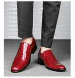 Classic Red Dress Shoes Men's Slip-on Pointed Toe Square Heel Leather Loafers Footwear Zapatos Para Hombres MartLion   