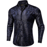 camisa masculina Black Men's Long Sleeves Floral Shirt with Collar Pin Turn-Down Collar Slim Blouse Party Four Season MartLion   