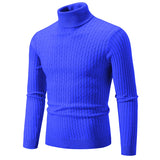 15 Colors Autumn and Winter Men's Warm High Neck Solid Elastic Knit Bottom Pullover Sweater Harajuku MartLion RoyalBlue M 