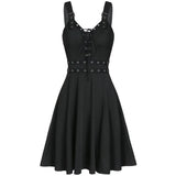 Women Plus Size Cool Solid Hem Sleeveless Camisole Mini Dress Gothic punk style sleeveless strap dress MartLion   