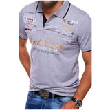 Men's Short Sleeve Letter Print Casual Polo Shirt MartLion GRAY L 