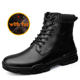 Genuine Leather Boots Men's Keep Warm Winter With Fur Ankle Masculina Mart Lion Black fur 35 
