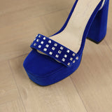 Summer Blue Black Women Platform Sandals Square Toe High Heels Lady Causal Shoes MartLion   