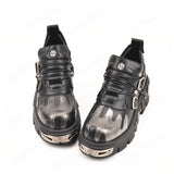 Men's Leather Motorcycle Boots Flame Skull Vintage Ankle Boots Punk Shoes Metal Low-Top Platform Cowboy White MartLion   