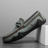 Leather Casual Shoes Men's Summer Loafers Driving Slip Moccasins Dress Sneakers MartLion Green 42 