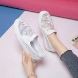 Small White Shoes Summer Breathable Lace Canvas Flat Loafers Sequin Sneakers Women MartLion   