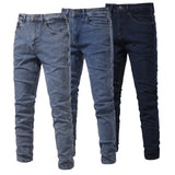 Jeans Men's Solid Color Slim Fit Straight Trousers Cotton Casual Wear Denim Jeans Pants MartLion   