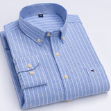 Men's100% Cotton Long Sleeve Button Down Check Shirt Single Chest Pocket Work Casual Standard-fit Plaid Striped Oxford Mart Lion L511 42 