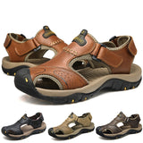 Men's Leather Sandals Slip-on Non-slip Casual Sneakers Wading Shoes Outdoor Sport Camping Hiking Mart Lion   