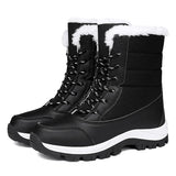 Winter Women's Waterproof Boots Strap Up Flat Heel Boots Warm Snow Shoes, Plush Outdoor Casual Boots MartLion black 40 