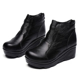 Ankle Winter Shoes Women Boots Height Increasing Ladies Shoes Cow Down MartLion Plush-Black 40 