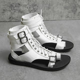 Gladiator Platform Summer Sandals Shoes for Men's Black Casual Beach Leather Flip Flops Ankle MartLion   