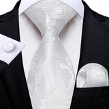 Gray Striped Paisley Silk Ties For Men's Wedding Accessories 8cm Neck Tie Pocket Square Cufflinks Gift MartLion SJT-7975  