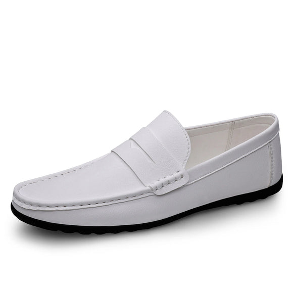 Men Loafers Slip On Leather Men Casual Shoes  Footwear Flats Moccasins MartLion WHITE 47 