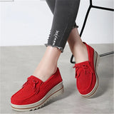 Spring Women Flats Shoes Platform Sneakers Slip On Flats Leather Suede Ladies Loafers Casual loafers MartLion RED 2 40 