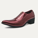 Colorful Men's High Heel Shoes Pointed Leather Dress Square heel Prom Zapatos De Vestir Hombre MartLion Red 2268-1 38 CN
