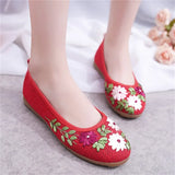 Women Flower Flats Slip On Cotton Fabric Casual Shoes Round Toe Flat MartLion   