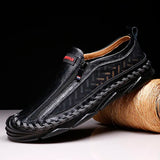 Genuine Leather Casual Shoes Men's Casual Loafers Adult Breathable Footwear Zip Sneakers Sewing Mart Lion Black 6 