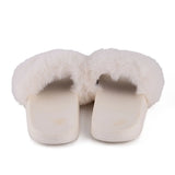 Summer indoor shoes ladies flat solid color open toe flip flops fake fur fox fur slippers MartLion   