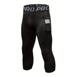 Compression Pants for Men Capri Leggings Cool Dry Workout Running Athletic Gym Tights Bottom with Pockets MartLion Black L