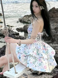 French Design Floral Strapless Dress Women Summer Holiday Casual Dress Female frock MartLion   