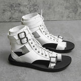 Luxury Flat Sandals Men's Summer Designer White Roman Sandals Open-toe Shoes Light Leather MartLion   