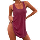 Women's Sleeveless Tank Dress Summer Solid Color U Neck Casual Cotton T Shirt Vest Dress for Loose Beach Sundress Top MartLion   