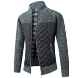 Autumn Winter Warm Sweater Men's Stand Collar Stripe Plaid Zipper with Velvet Coat Casual Cardigan Sweater Knit Bomber Jacket MartLion Dark Grey M 