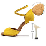 Woman Latin Ballroom Yellow Modern Leather Dance Shoes MartLion silk slim-9cm 10 