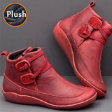 Women Arch Boots Short Plush Warm Femme Winter Waterproof Shoes Ankle PU MartLion Red B 35 