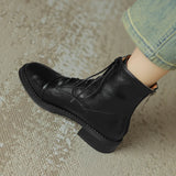 Winter Retro Women Boots Lace Up Chelsea Round Toe Shoes Short Genuine Leather Western MartLion   