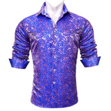 Designer Men's Shirt Blue Purple Pink Yellow Green Black Silk Embroidered Long Sleeve Casual Slim Tops Breathtable Streetwear MartLion 0441 S 