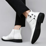 White Formal Chelsea Mens Boots Round Toe Low Heel Ankle Boots Side Zipper Leather Cowboy Boots MartLion