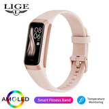 LIGE Women Smart Watch Sport Fitness Watch Waterproof Body Temperature Heart Rate Monitor Smartwatch Men's Bracele For Android iOS MartLion Pink  