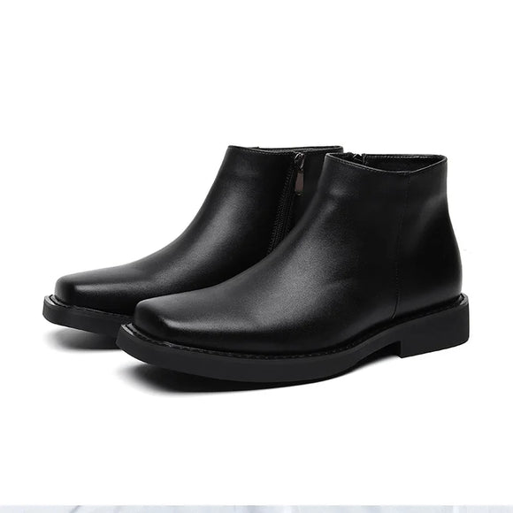 Designer Chelsea Boots Men's Leather Shoes British Style Side Zipper Low Top Casual Platform MartLion Black 38 