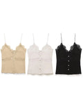 Women  Lace Patchwork Knitting Ribbed Short Blouse Female MartLion   