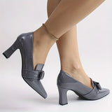 Elegant High Heeled Pumps For Women, Pointed Toe Shallow Mouth Slip On Soft Sole Dressy Chunky Heels, Bowknot Formal Shoes MartLion
