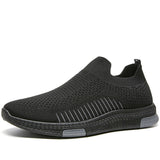 Men's Sport Shoes Lightweight Running Athletic Casual Breathable Walking Knit Slip On Sneakers Mart Lion Black gray 39 