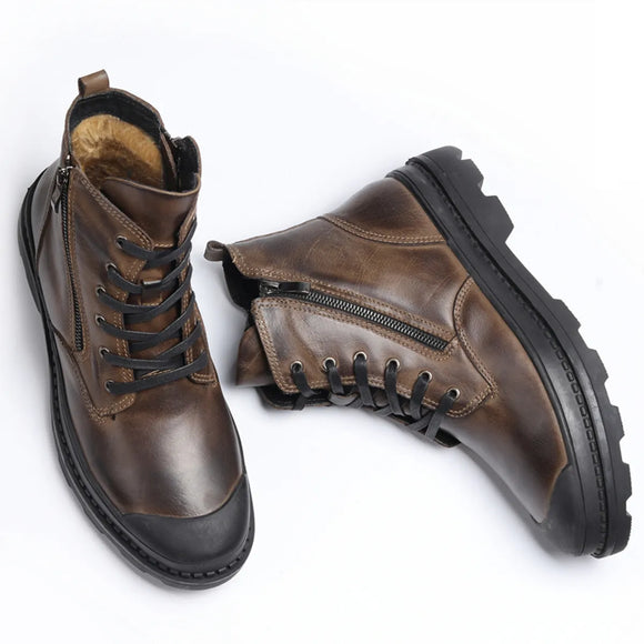 Natural Cow Leather Men's Winter Boots Handmade Retro Genuine Leather Winter Shoes MartLion   