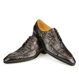 Luxury Men's Leather Shoes Hand Stitched Derby Crocodile Skin Prints Leather Casual Office Dress Service MartLion   