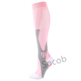 Compression Socks Solid Color Men's Women Running Socks Varicose Vein Knee High Leg Support Stretch Pressure Circulation Stocking Mart Lion 01-Pink S-M 