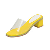 Summer Casual  Black Silver Women Outside Slides Chunky Heel Lady Beach Shoes MartLion Yellow 9.5 
