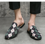 Classic Plaid Half Shoes Men's Leather Casual Slip-on Lazy Loafers Shoes With MartLion   