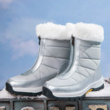 Winter Women's Snow Boots Non-slip Outdoor Waterproof Keep Warm Boots Zipper Cotton MartLion Silver 35 