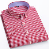 Men's Oxford Short Sleeve Summer Casual Shirts Single Pocket Standard-fit Button-down Plaid Striped Cotton Mart Lion D537 43 