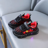 LED Casual Sneakers Red Black For Spring Boys Cartoon Mesh Outdoor Shoes Children Lighted Non-slip MartLion black 21-Insole 13.3 cm 