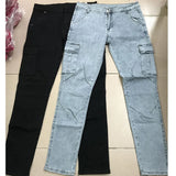 Jeans Men Pants Wash Solid Color Multi Pockets Denim Mid Waist Cargo Jeans MartLion   