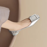 Spring Women Pumps Genuine Leather Shoes Square Toe Chunky Heel Shallow Square button Single MartLion Sliver 40 